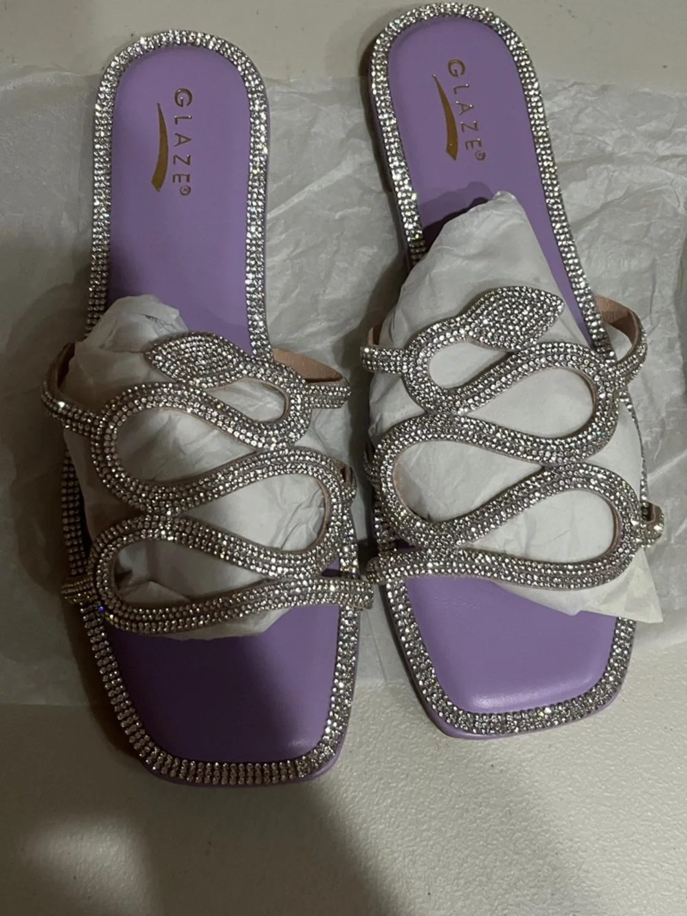Sandals Lilac Rhinestone Strappy Flats size 10 new - Picture 2 of 4